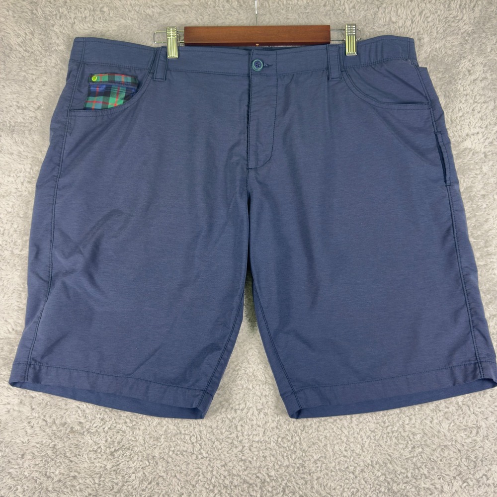 William Murray Golf Men's Navy Flat Front Shorts with Plaid Pocket Accent
